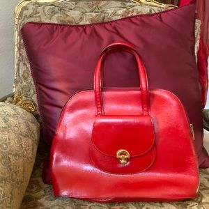 Authentic Vintage CELINE Red Shiny Grainy Leather Hobo/Tote Satchel Bag